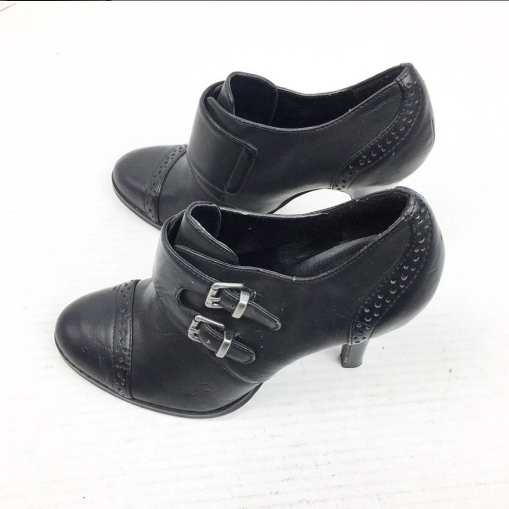 Black Buckle Ankle Heel Bootie Shoes SZ 6.5 - Picture 5 of 10